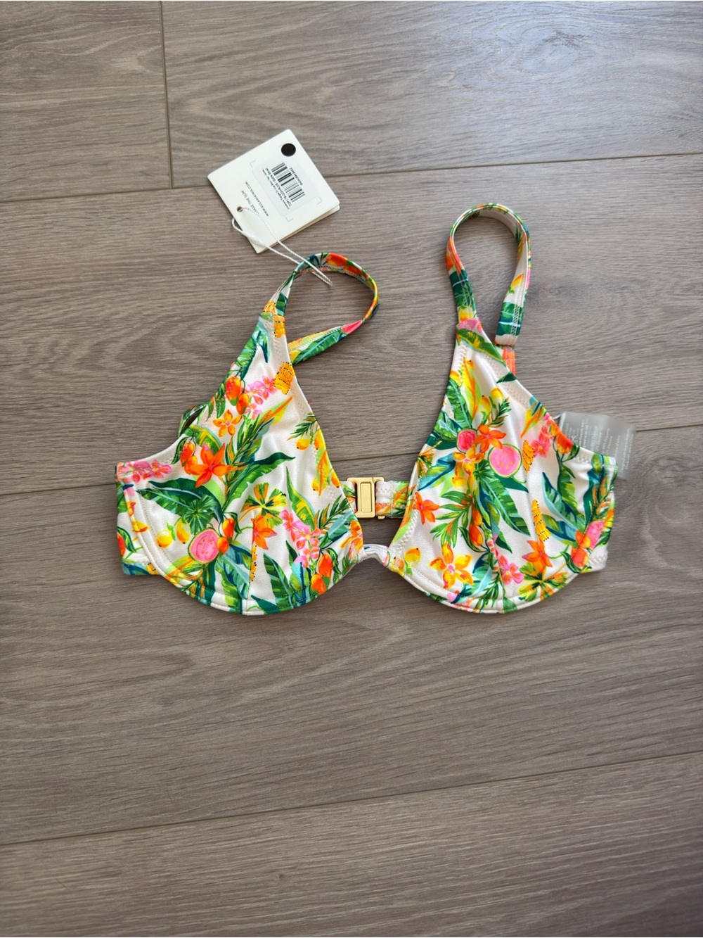 Kulani Kinis Tropical Floral Underwire Bikini Top - White Multi